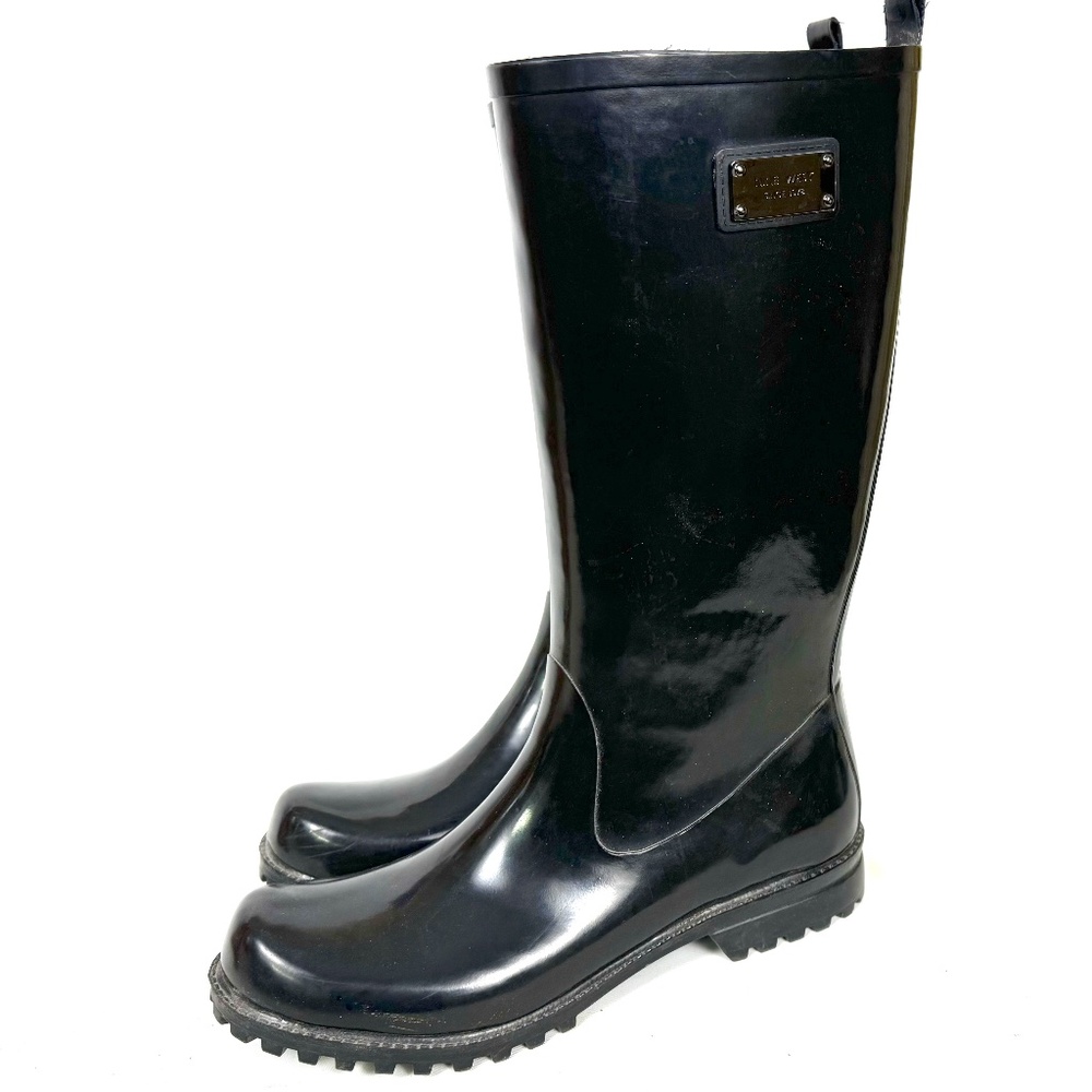 Nine West Black Rubber Rain Boots - Knee High 'Welly' Style Womens Size 10M
